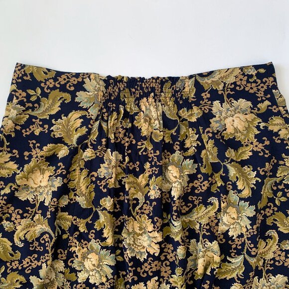 Vintage Floral Navy Button Up Skirt Smock Academia Prep Coastal Cowgirl Western - Picture 9 of 15